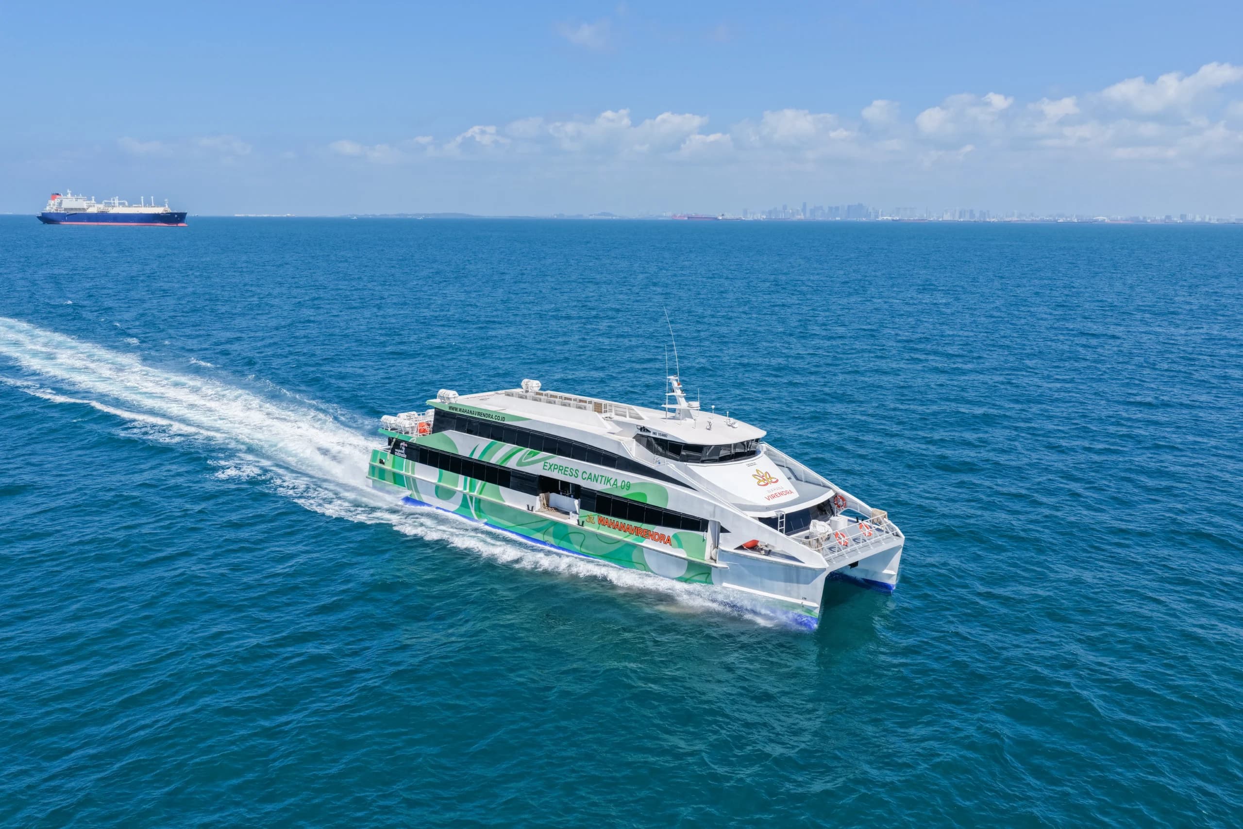 Air-conditioned cabin inside Wahana Virendra fast boat
